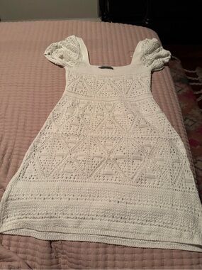Zaea Crochet Knit White Dress size L